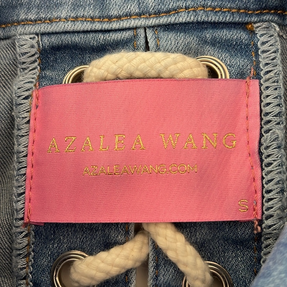 Azalea Wang Lace Up Cropped Denim Jacket Button Front Festival Boho Size S - Picture 4 of 11